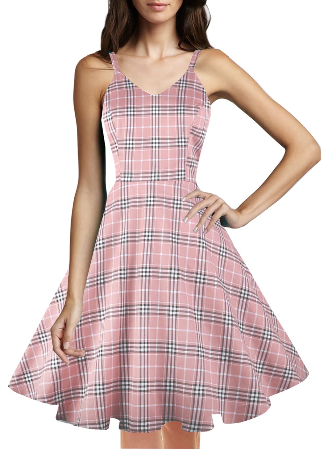 Womens Dresses Amazon Plaid Dress GOOBGS Women's 1950s Retro