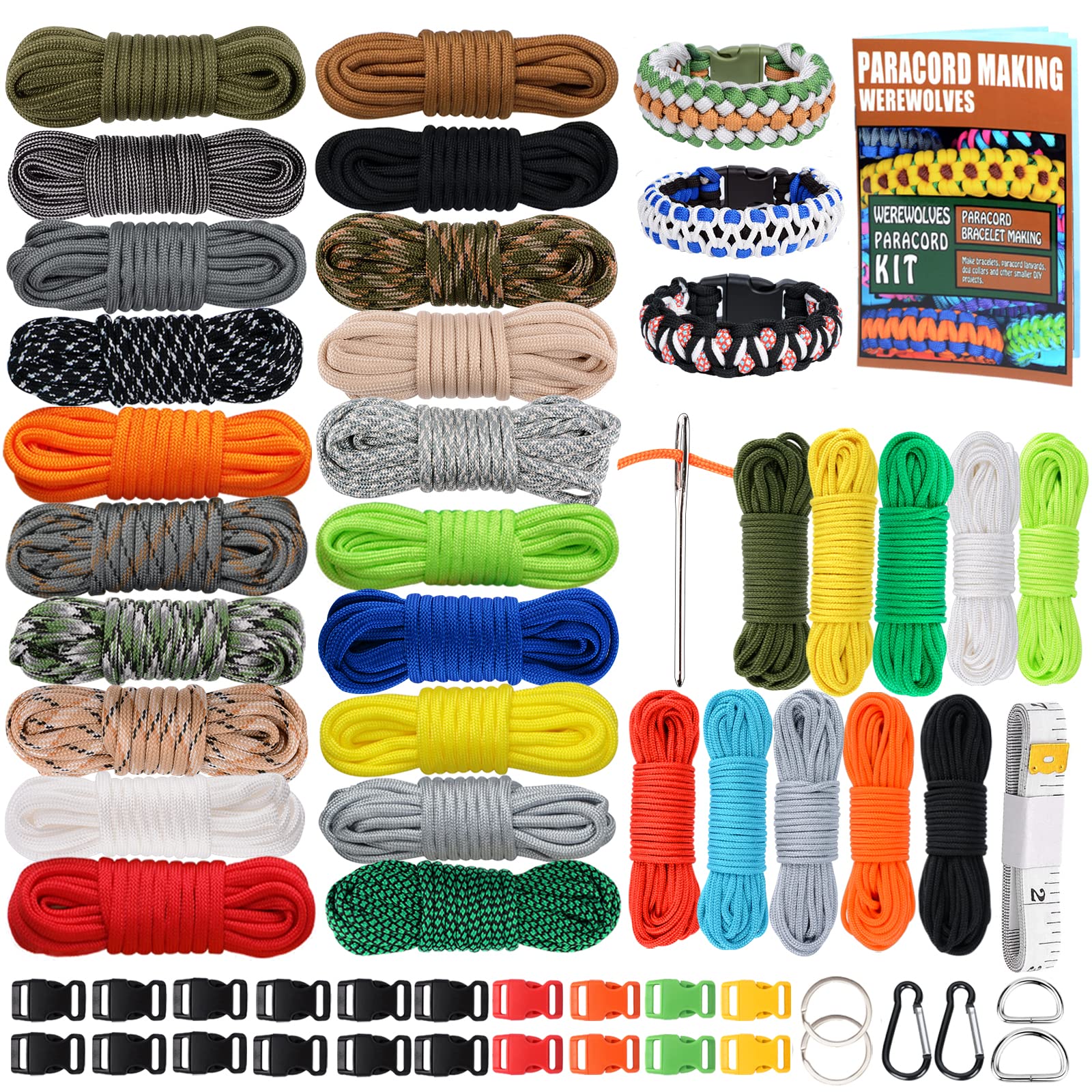 Werewolves Paracord 550, 4Mm Paracord 20 Colors & 2Mm Micro Paracord Rope  10 Colors With Instructions Book, Paracord Bracelet Co