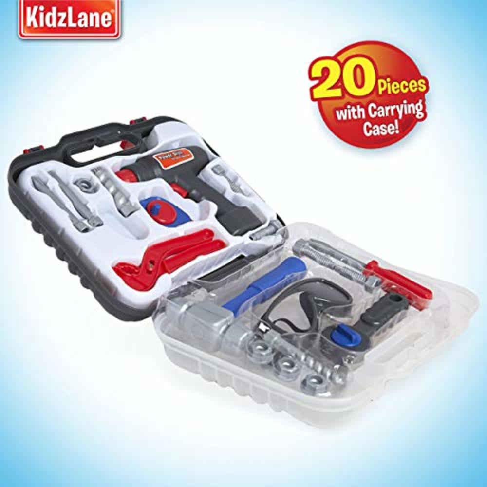 Kidzlane Durable Kids Tool Set – Toy Tools For Toddlers And Kids 20 Pcs And Electronic Cordless Drill With Play Tool Box – Toddler Tool S