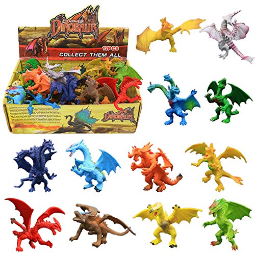  ValeforToy Dragon Toys,12 Piece Assorted Realistic Looking Dragon Figure,4 Inch Mini Dragons Sets With Gift Box,Valefortoy Non-Toxic Safety