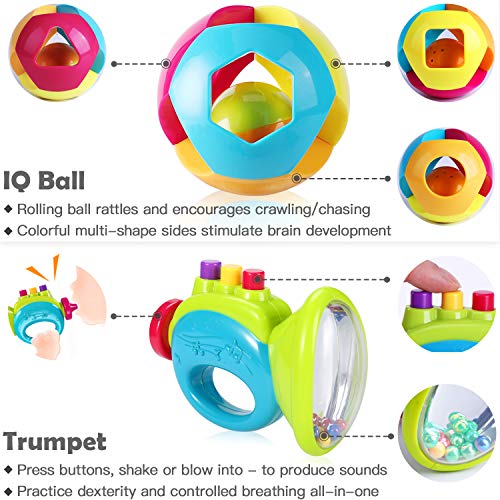 Iplay, Ilearn 10Pcs Baby Rattle Toys, Infant Shaker, Teether, Grab And Spin Rattles, Musical Toy Set, Early Educational, Newborn