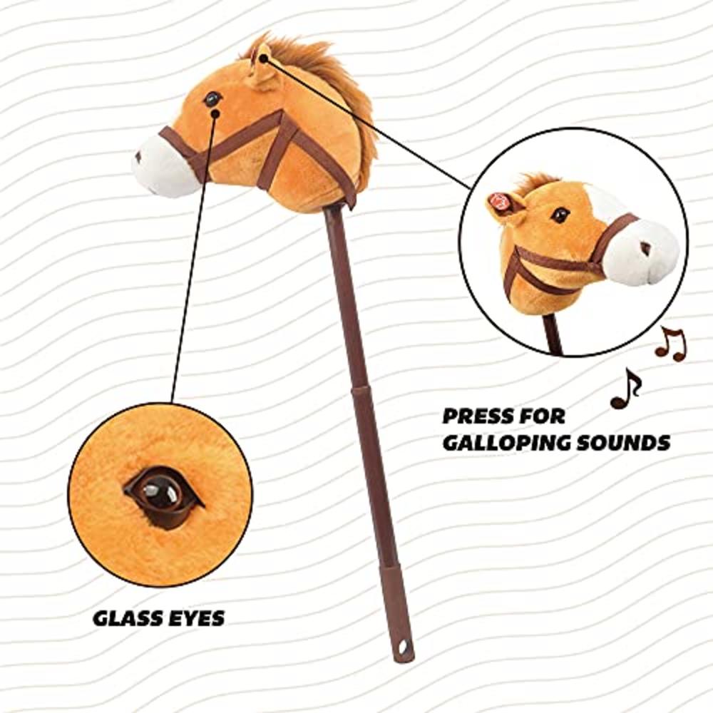 Linzy Hobby Horse, Galloping Sounds With Adjustable Telescopic Stick, Brown 36