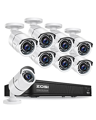 Zosi 1080P H.265+ Security Camera System For Home, 5Mp Lite 8 Channel Cctv Dvr And 8 X 1080P Weatherproof Bullet Cameras Outdoor