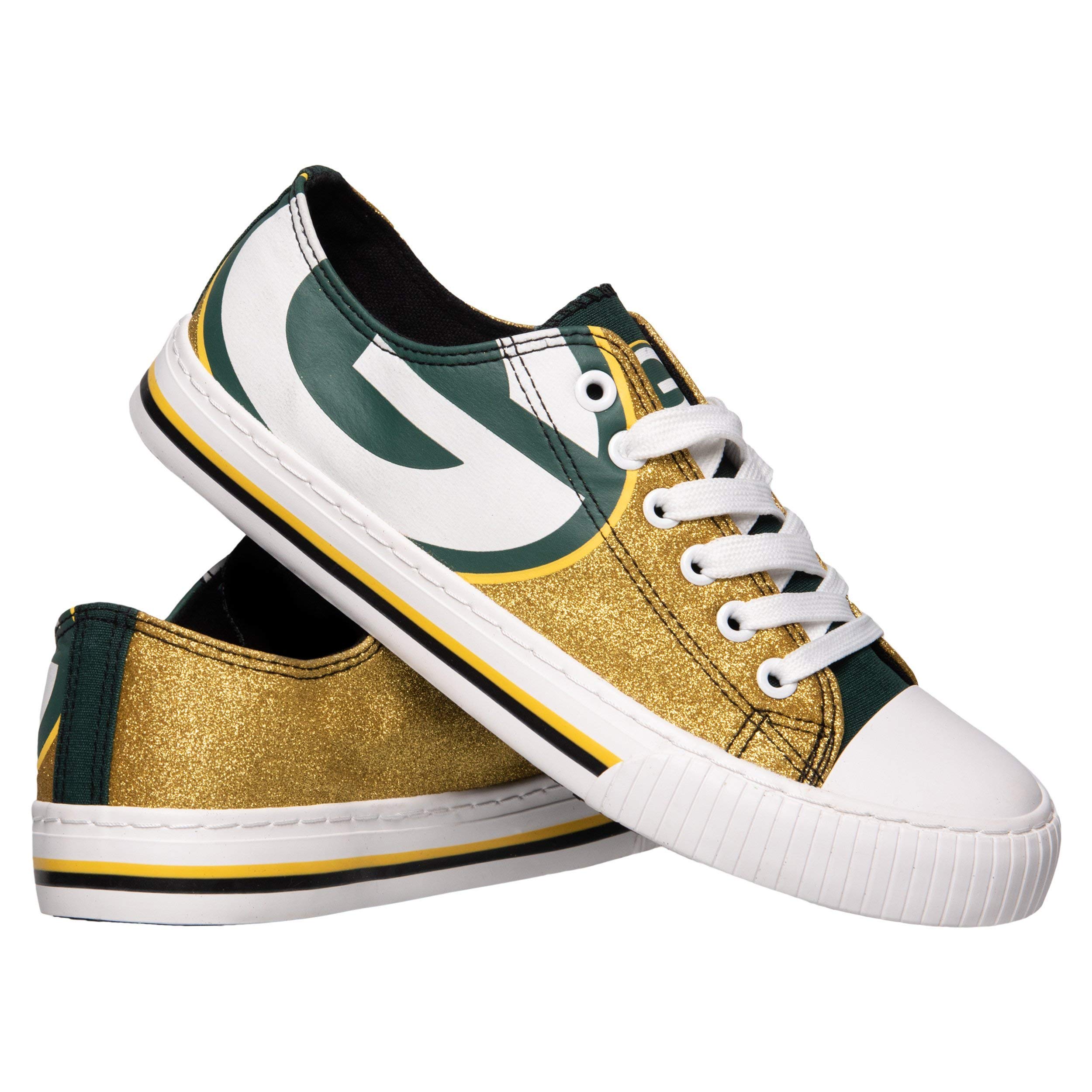 Foco Green Bay Packers Nfl Womens Glitter Low Top Canvas Shoes - 6S