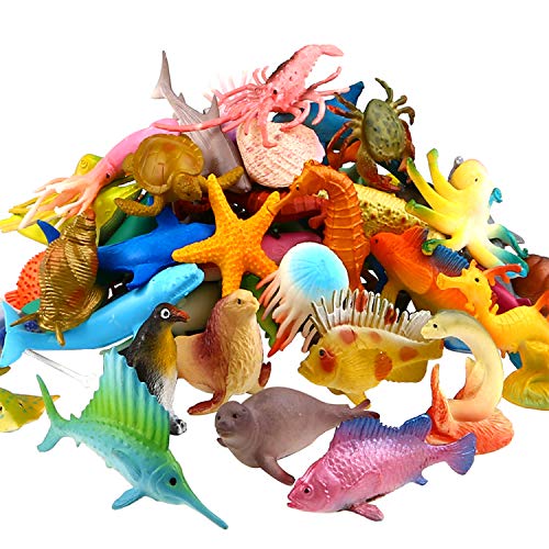  Funcorn Toys Ocean Sea Animal, 52 Pack Assorted Mini Vinyl Plastic Animal Toy Set, Funcorn Toys Realistic Under The Sea Life Figure Bath Toy 
