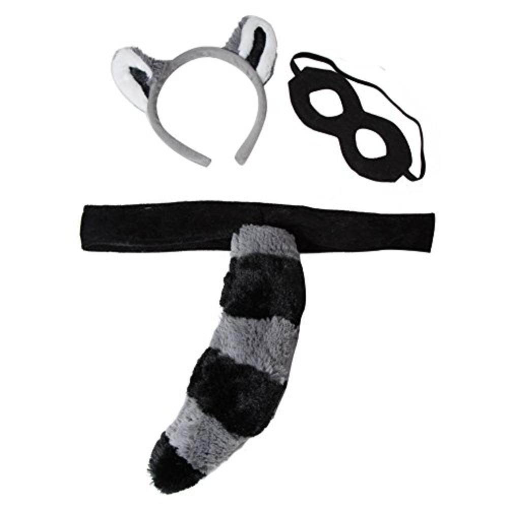 Making Believe Kids Plush Raccoon Headband Ears, Mask & Tail Costume Set