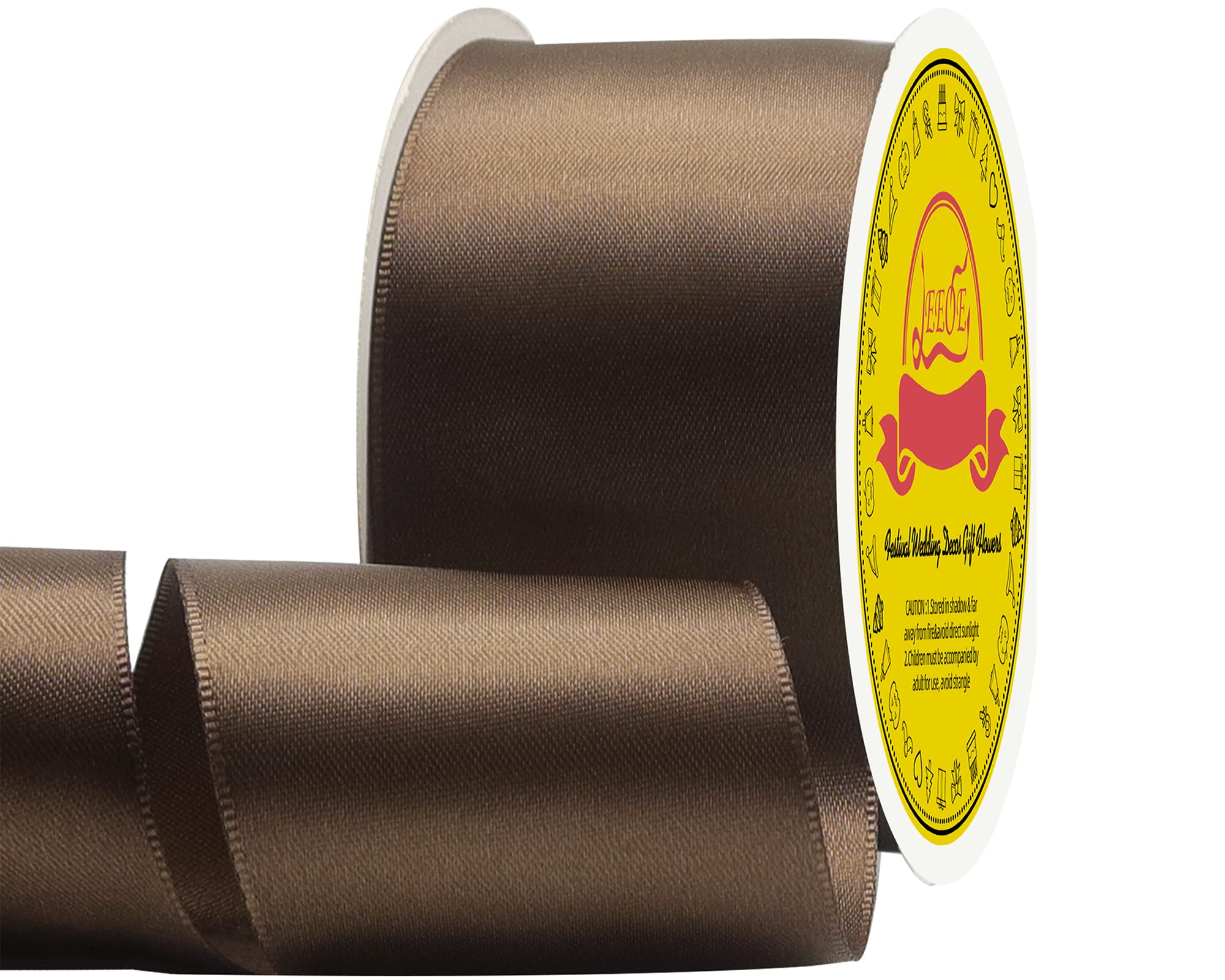 Leeqe Double Face Brown Satin Ribbon 2 Inch X 25 Yards Polyester Brown  Ribbon For Gift Wrapping Very Suitable For Weddings Party