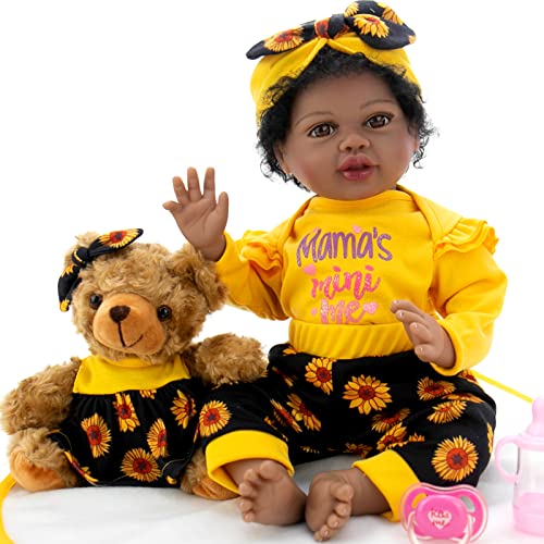 Milidool Reborn Baby Dolls Black, Realistic Newborn Baby Dolls, African American Real Life Baby Dolls Girl 22 Inch With Teddy Be