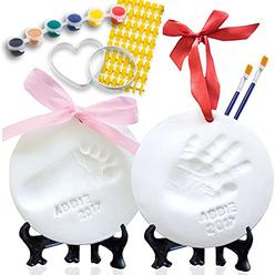 Little Hippo Baby Ornament Keepsake Kit (Newborn Bundle) 2 Easels, 4 Ribbons & Letters! Baby Handprint Kit And Footprint Kit, Clay Casting Ki