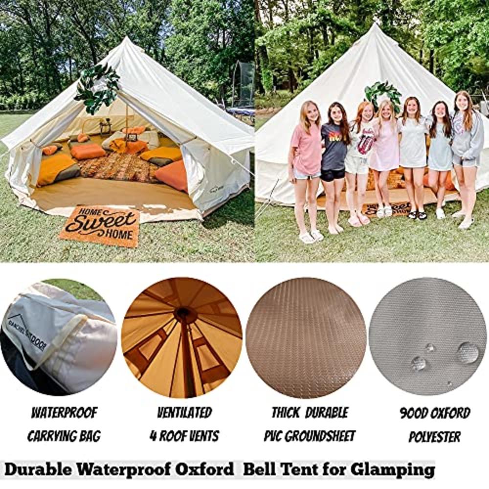 Danchel Outdoor 4 Season Oxford Glamping Tent, Waterproof Yurt Tent Bell Tent For Camping White 5M=16.4Ft
