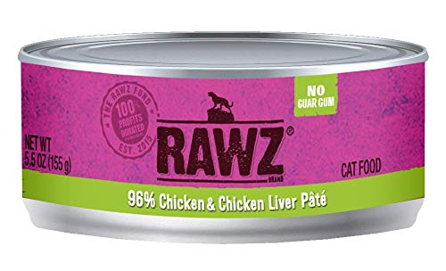 Rawz 96 Percent Chicken And Chicken Liver Pate Canned Food For Cats 18/3 Oz Cans (Chicken & Chicken Liver Pate, 3 Ounce)