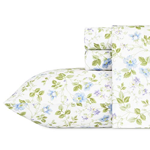 Laura Ashley Home - Sateen Collection - Sheet Set - 100% Cotton, Silky Smooth & Luminous Sheen, Wrinkle-Resistant Bedding, Queen