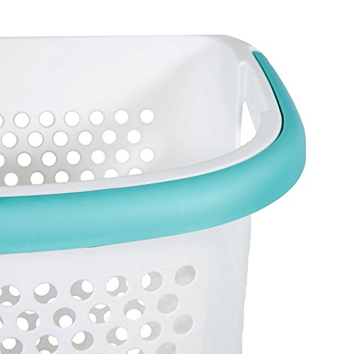 Home Logic 2.0-Bu. Rolling Laundry Hamper Container Bin Storage In White Features Pop-Up Handle, Hole Pattern For Ventilation, B