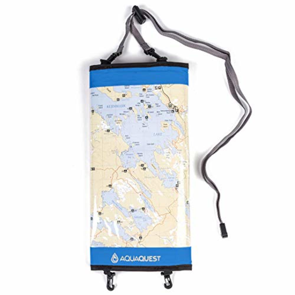 Aqua Quest Trail Map Case - 100% Waterproof Document Dry Bag Holder With Clear Window & Lanyard - Blue
