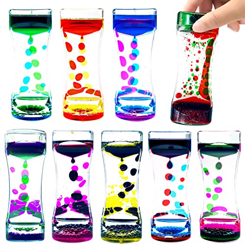 Octtn Liquid Motion Bubbler Timer Set Of 9 Great Desktop Liquid Timer For Fidget Toy, Rainbow Water Timer For Autism, Activity, 