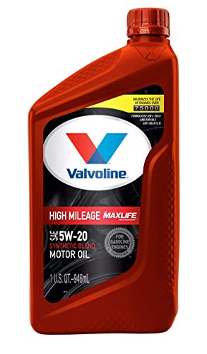 Valvoline High Mileage With Maxlife Technology Sae 5W-20 Synthetic Blend Motor Oil 1 Qt, Case Of 6 (Packaging May Vary)