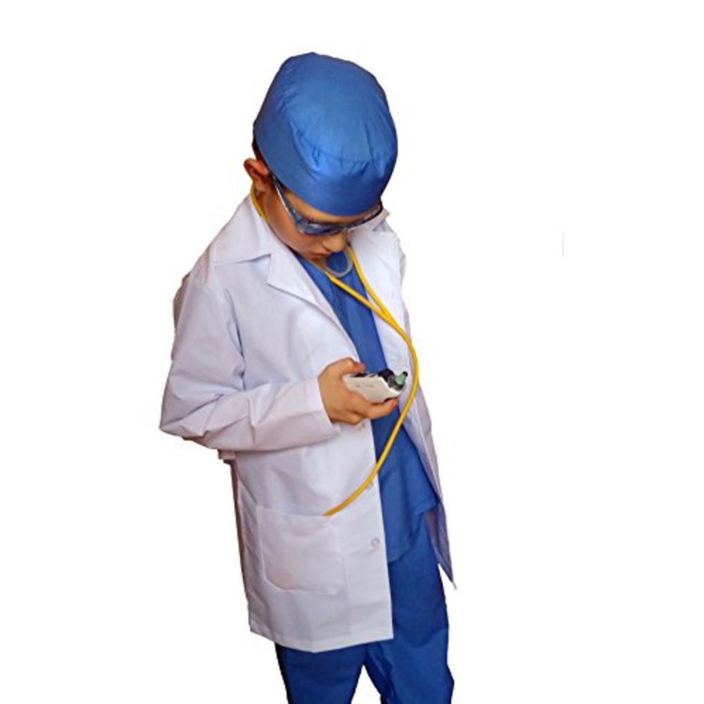 CHEFSKIN Xl (9-11) Childrens Md Surgeon Doctor Dentist Physician Scrub Coat Set 7 Piece White