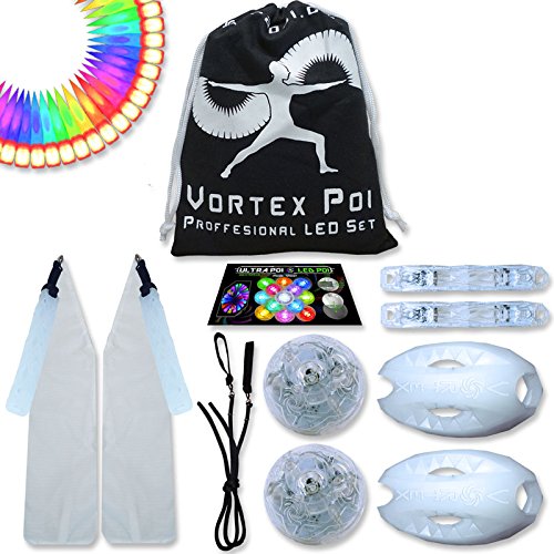 Ultrapoi – Vortex Poi W/ Helix Handles - Led Poi Set - Best Light Up Glow Poi - Flow Rave Dance - Spinning Light Toy