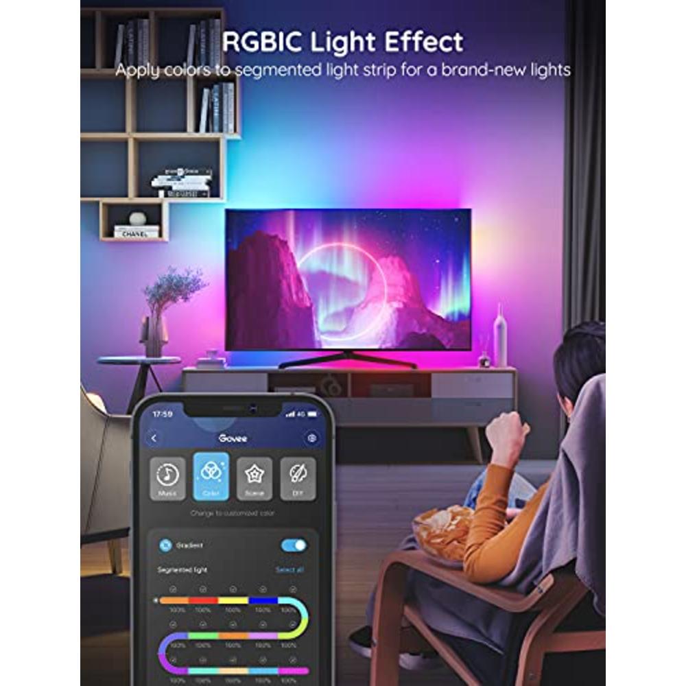 Govee Rgbic Tv Led Backlight, Led Lights For Tv With App Control, Music Sync, Scene Modes, 6.56Ft Rgbic Color Changing Strip Lig