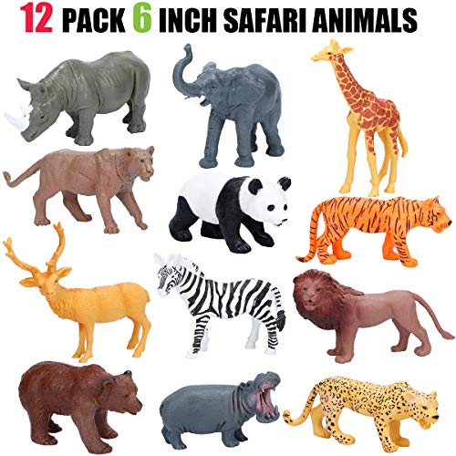Kimicare Jumbo Safari Animals Figures, Realistic Large Wild Zoo Animals Figurines, Plastic Jungle Animals Toys Set With Tiger, Lion, Elep