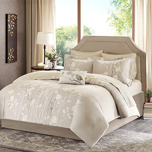 Madison Park Essentials Cozy Bed In A Bag Comforter With Complete Cotton Sheet Set - Trendy Floral Design, All Season Cover, Dec
