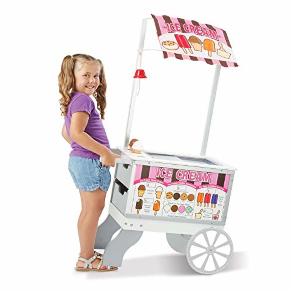 Melissa & Doug Wooden Snacks And Sweets Food Cart - 40+ Play Food Pcs, Reversible Awning