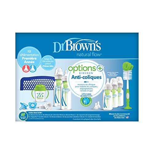 Dr. Browns Options+ Anti-Colic Baby Bottle First Year Feeding Gift Set With Baby Bottle Brush, Dishwasher Bag And Happypaci Paci