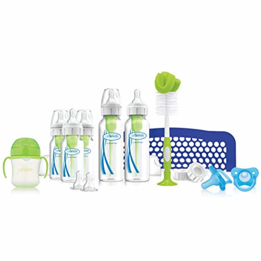 Dr. Browns Options+ Anti-Colic Baby Bottle First Year Feeding Gift Set With Baby Bottle Brush, Dishwasher Bag And Happypaci Paci