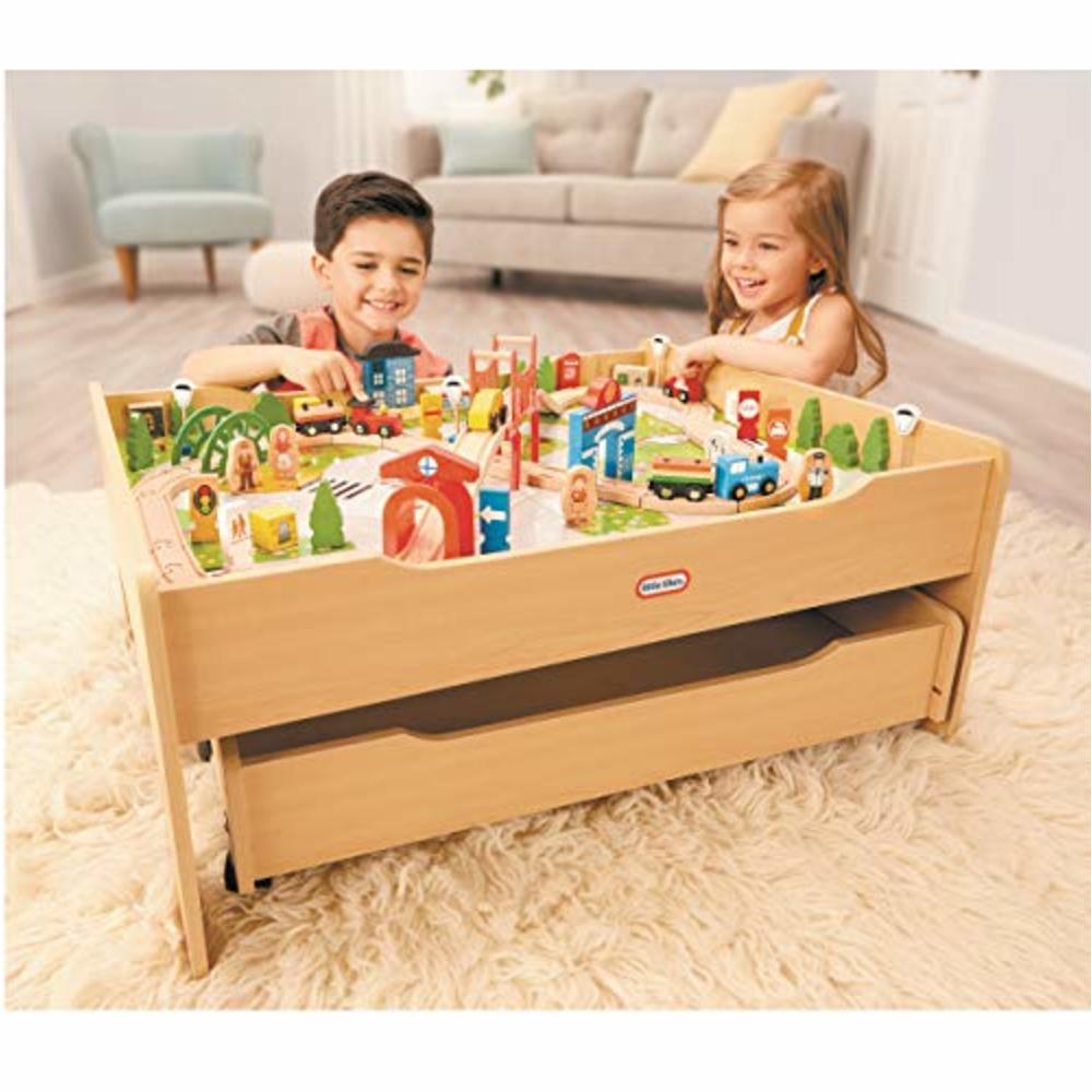 Little Tikes Real Wooden Train And Kids Table Set With Over 80 Multicolor Pieces Activity Table With Storage, Tracks, Trains, Ca