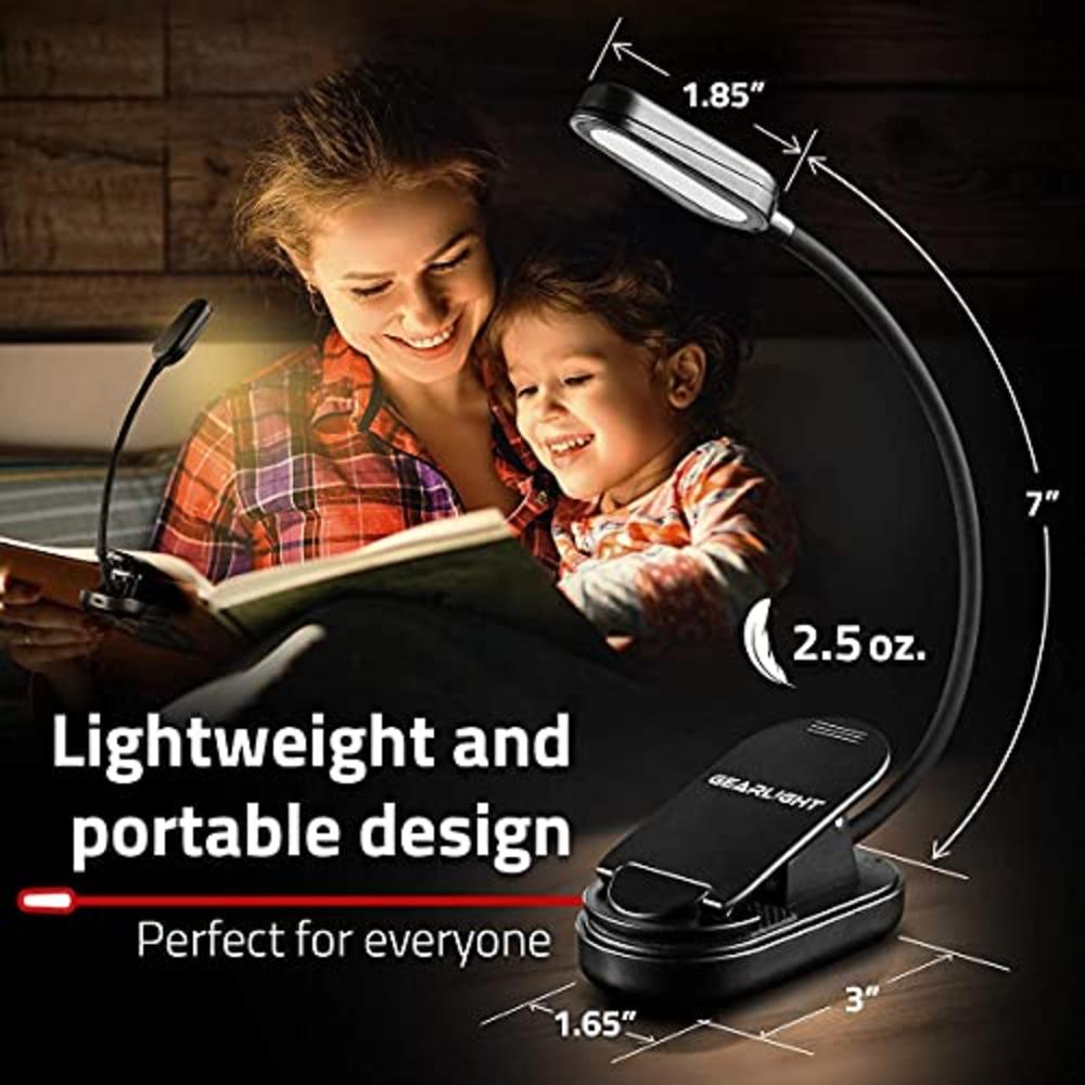 Gearlight Niteowl Book Light For Reading In Bed - 2 Small, Rechargeable Led Clip On Lights With 3 Lamp Modes And 360-Degree Adju