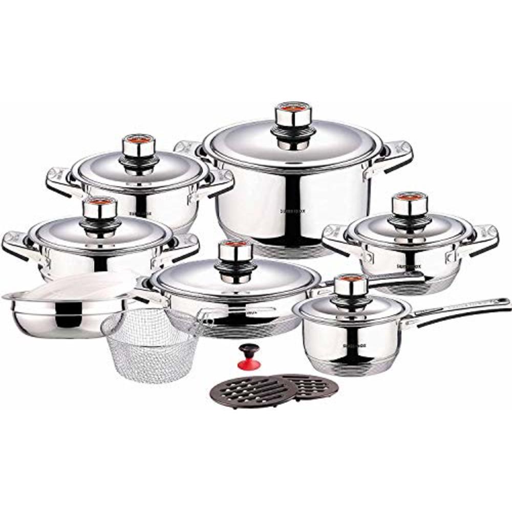 Swiss Inox 18-Piece Stainless Steel Cookware Set, Includes Induction Compatible Fry Pots, Pans, Saucepan, Casserole