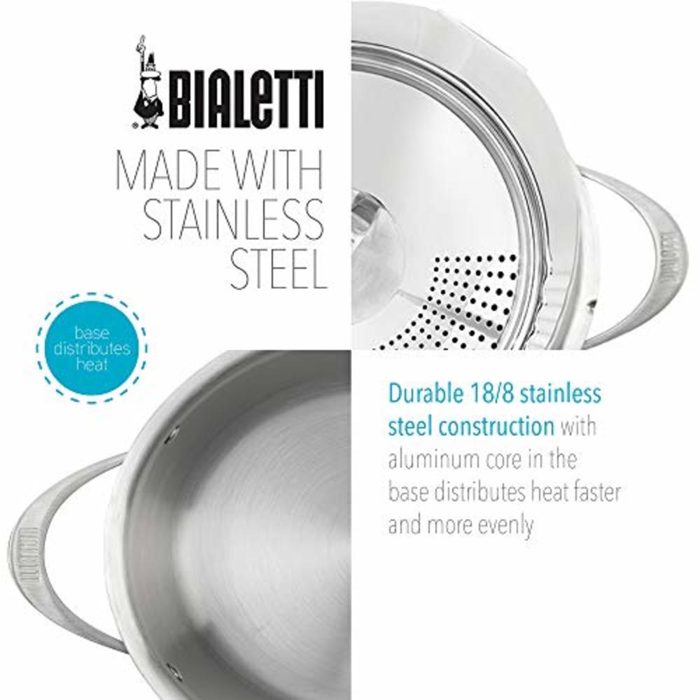 Bialetti Oval 6 Quart Multi-Pot With Strainer Lid, Whole Pasta, Corn, Lobster, Stainless Steel