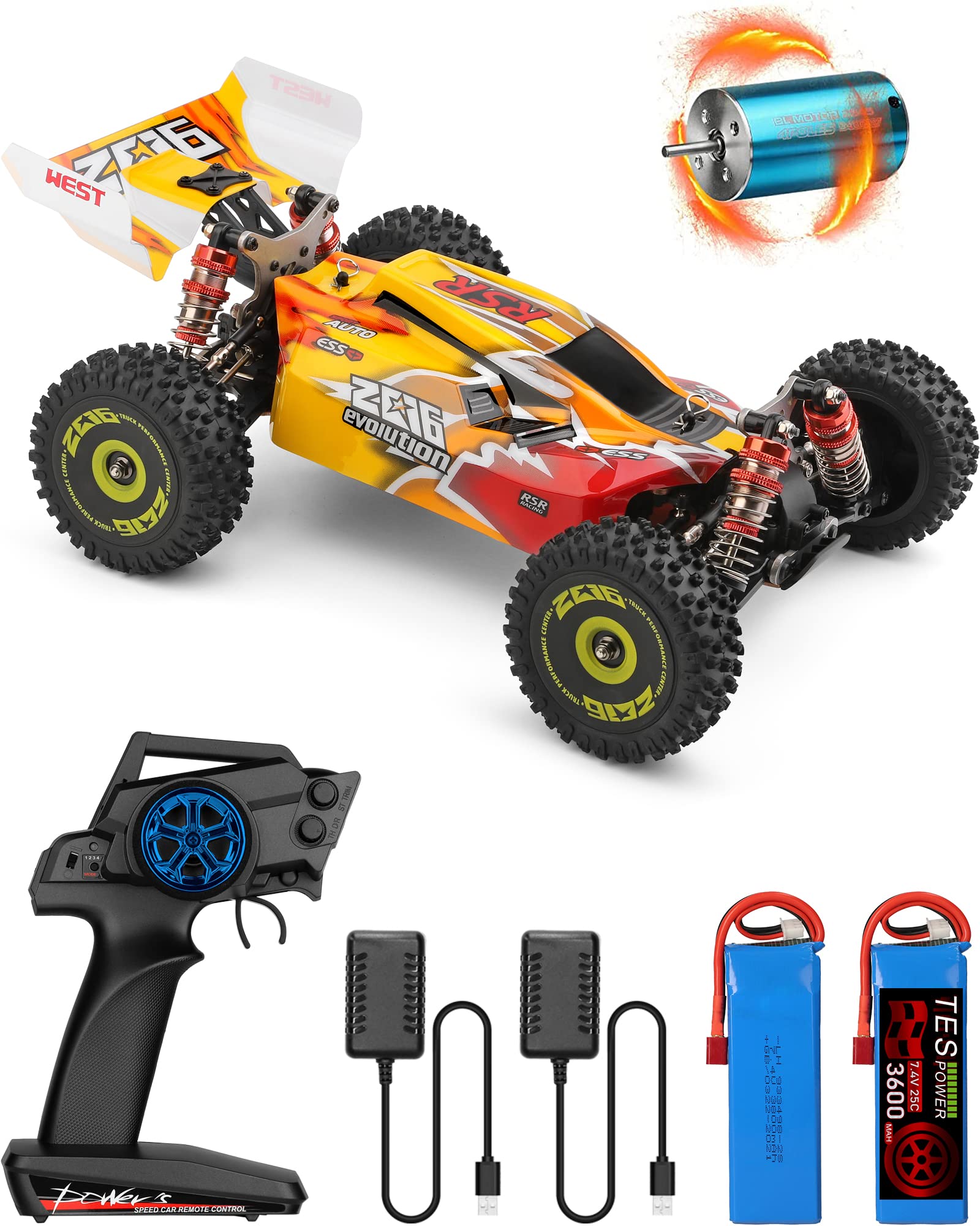 TesPower 75Kmh Brushless Rc Car Wltoys 144010 Remote Control Car Wltoys 144001 Upgrade Brushless Motor Top Speed 4Wd 1:14 Buggy With Meta