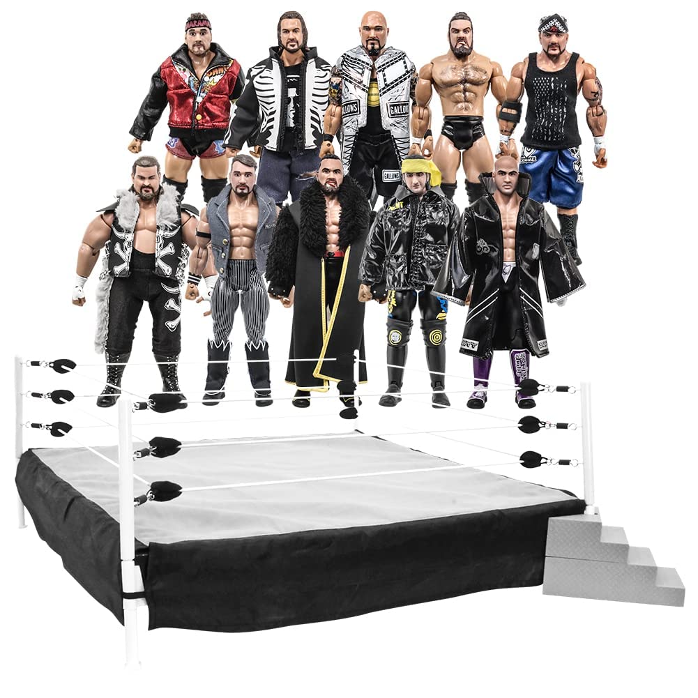 Figures Toy Company Wrestling Ring & 10 Loose Rising Stars Of Wrestling Action Figures