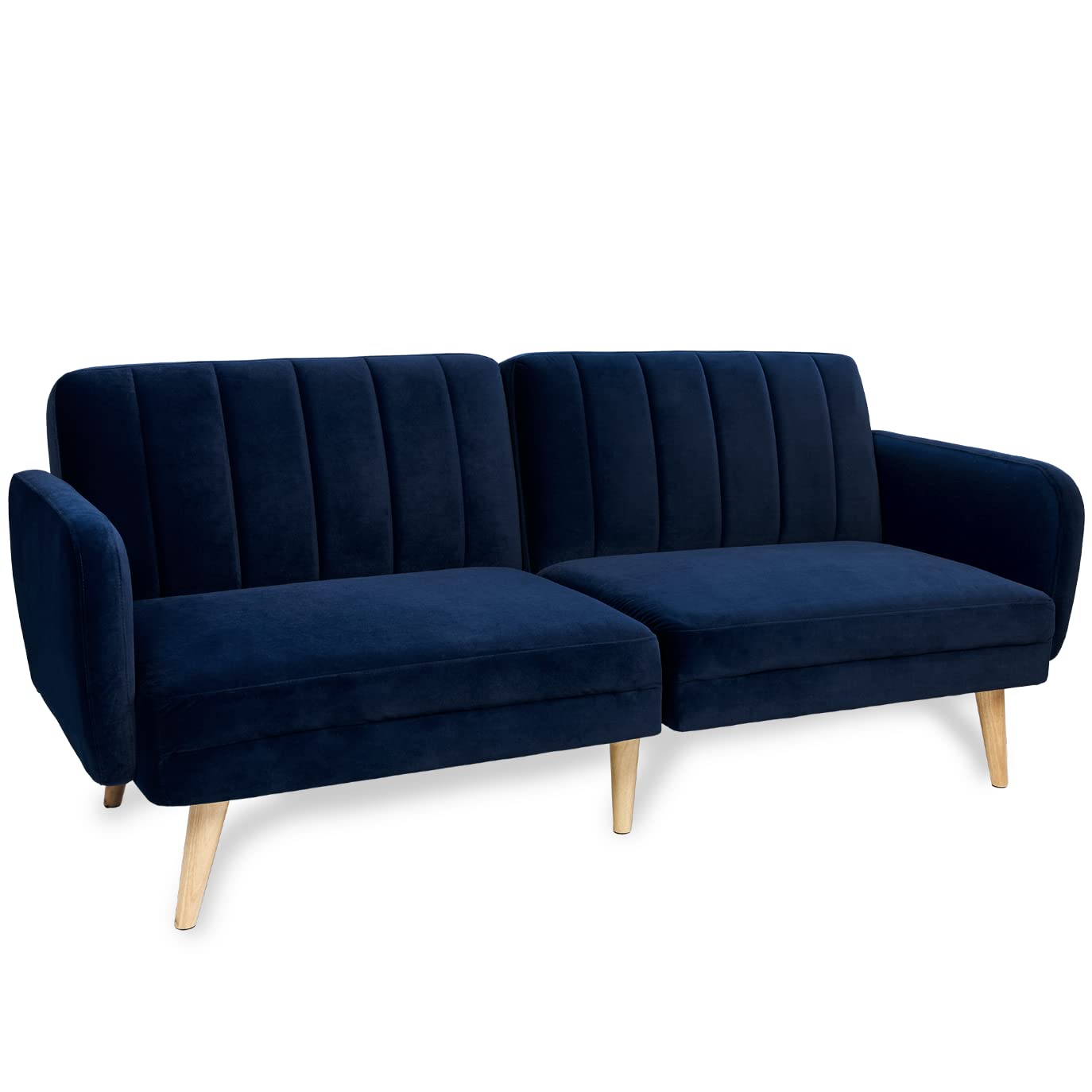 Milliard Futon Sofa Bed Memory Foam Convertible Sofa Couch Navy Blue Velvet