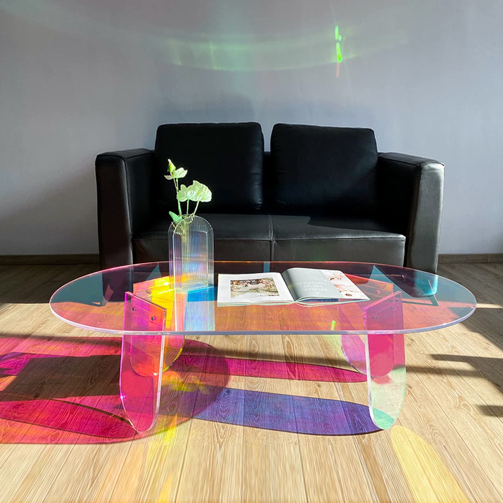 Botabay Acrylic Coffee Tables For Living Room Clear Coffee Table Iridescent Side Table Colorful Table Decor Table Round Side Tab