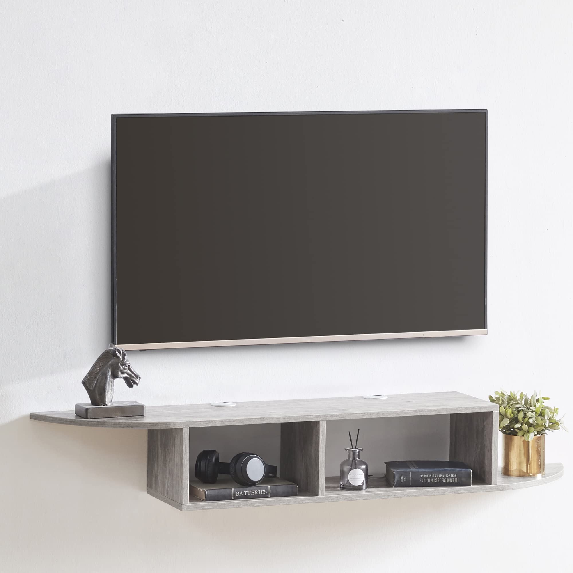 Cchenoly Floating Tv Stand Modern Wall Mounted Media Console Component Stand Wood Curved Floating Entertainment Center Tv Shelf 