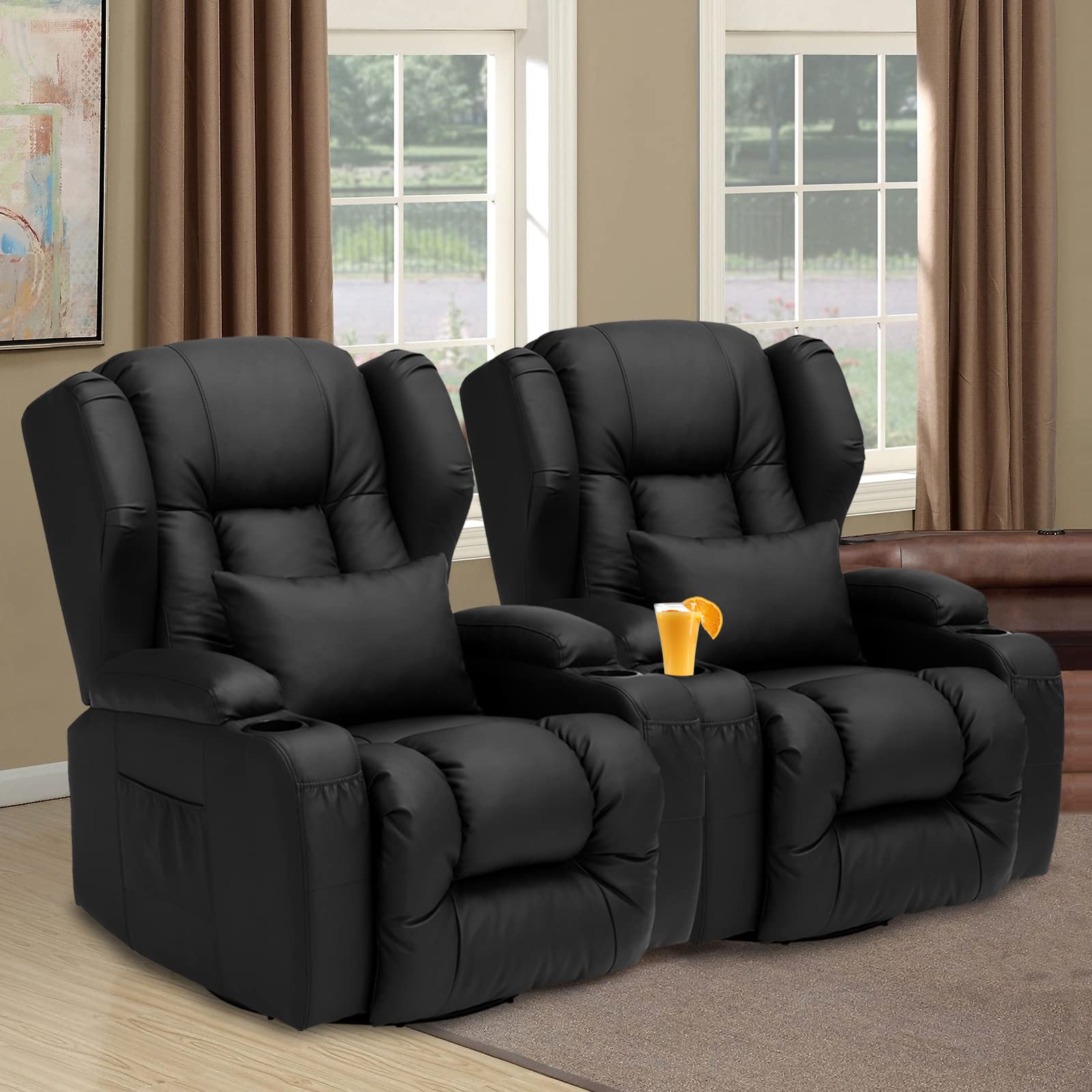 Oqqoee Recliner Chair 2 Pcs Nurseryaswivel Rocker Recliner Chair For Living Room Wing Back 360 Degree Manual Recliner With Cup H