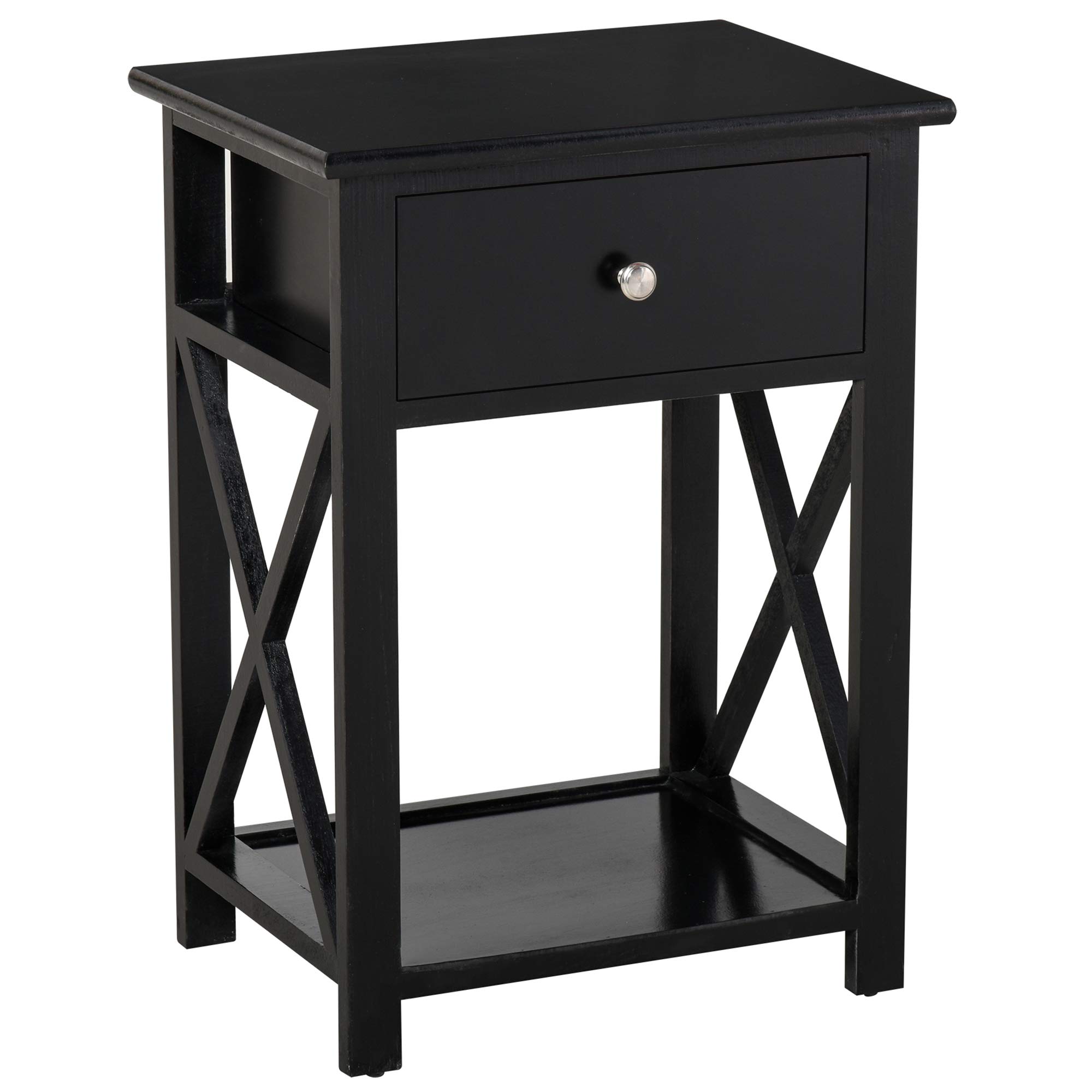 Homcom 22 Traditional Wood Accent End Table With Storage Drawer For Living Room Or Bedroom Black