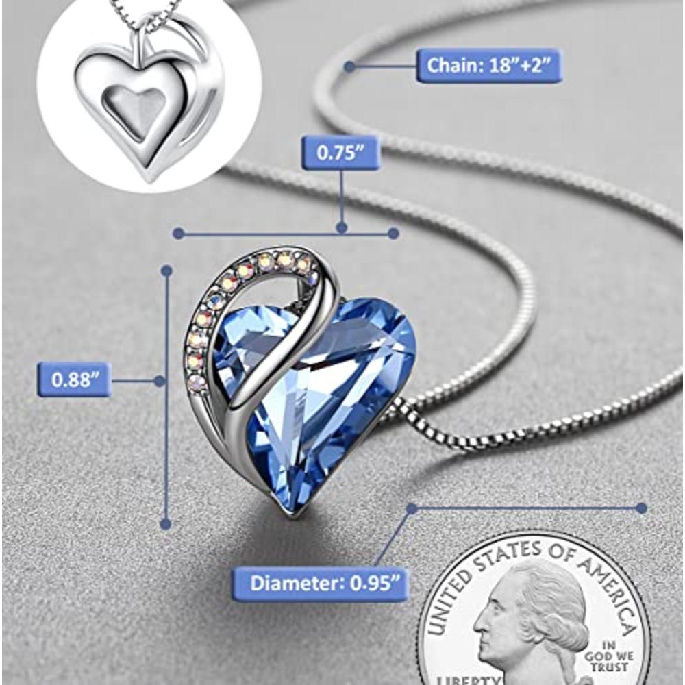Leafael Infinity Love Heart Pendant Necklace With Light Sapphire Blue Birthstone Crystal For March And December, Jewelry Gifts F