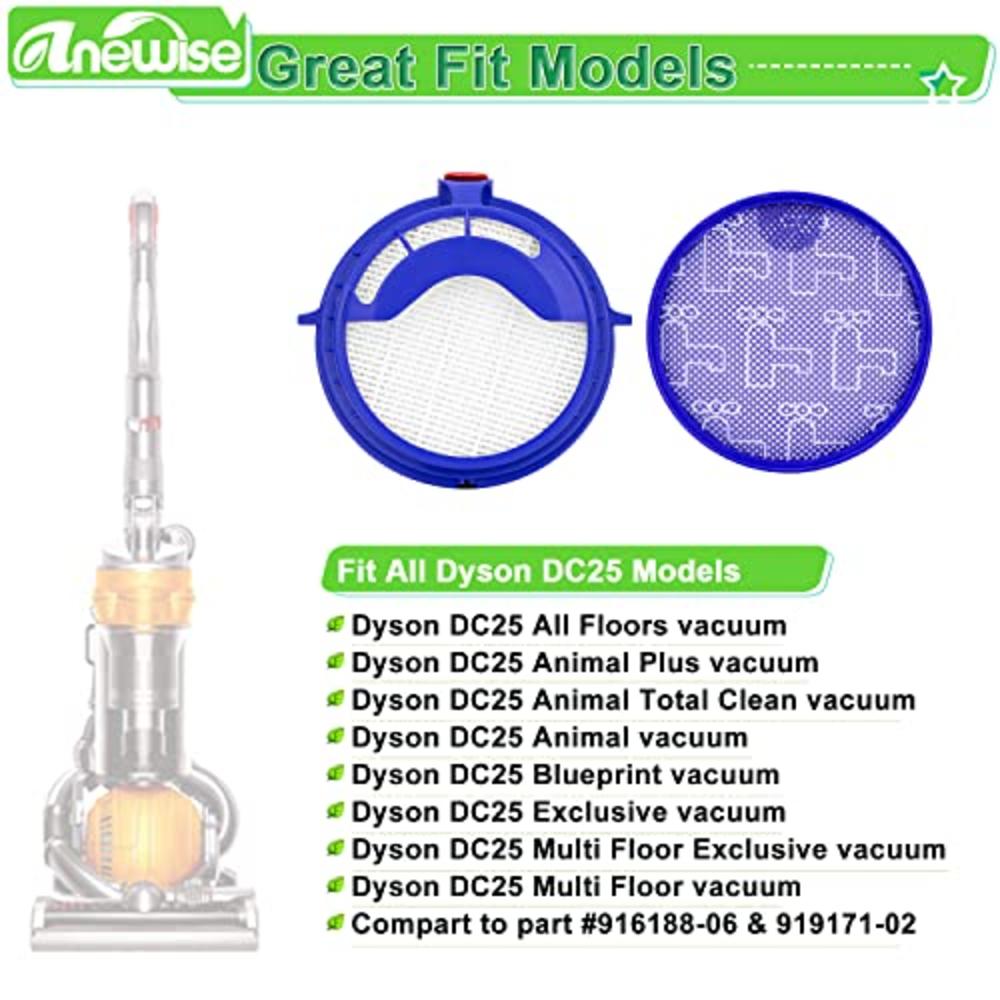 Anewise Filter Kits Repalcement Dyson Dc25 Vacuum Ball Filters, Includes 1Pcs 919171-02 Washable Pre Motor Filter And 1Pcs 91618