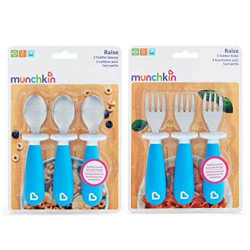 Munchkin 6 Count Raise Toddler Forks And Spoons, Blue, 12+