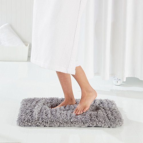 Genteele Non-Slip Memory Foam Shaggy Bathroom Mat, Water Absorbent, Super Plush Bath Mat, Washable Bathroom Rug (17 X 24, Gray