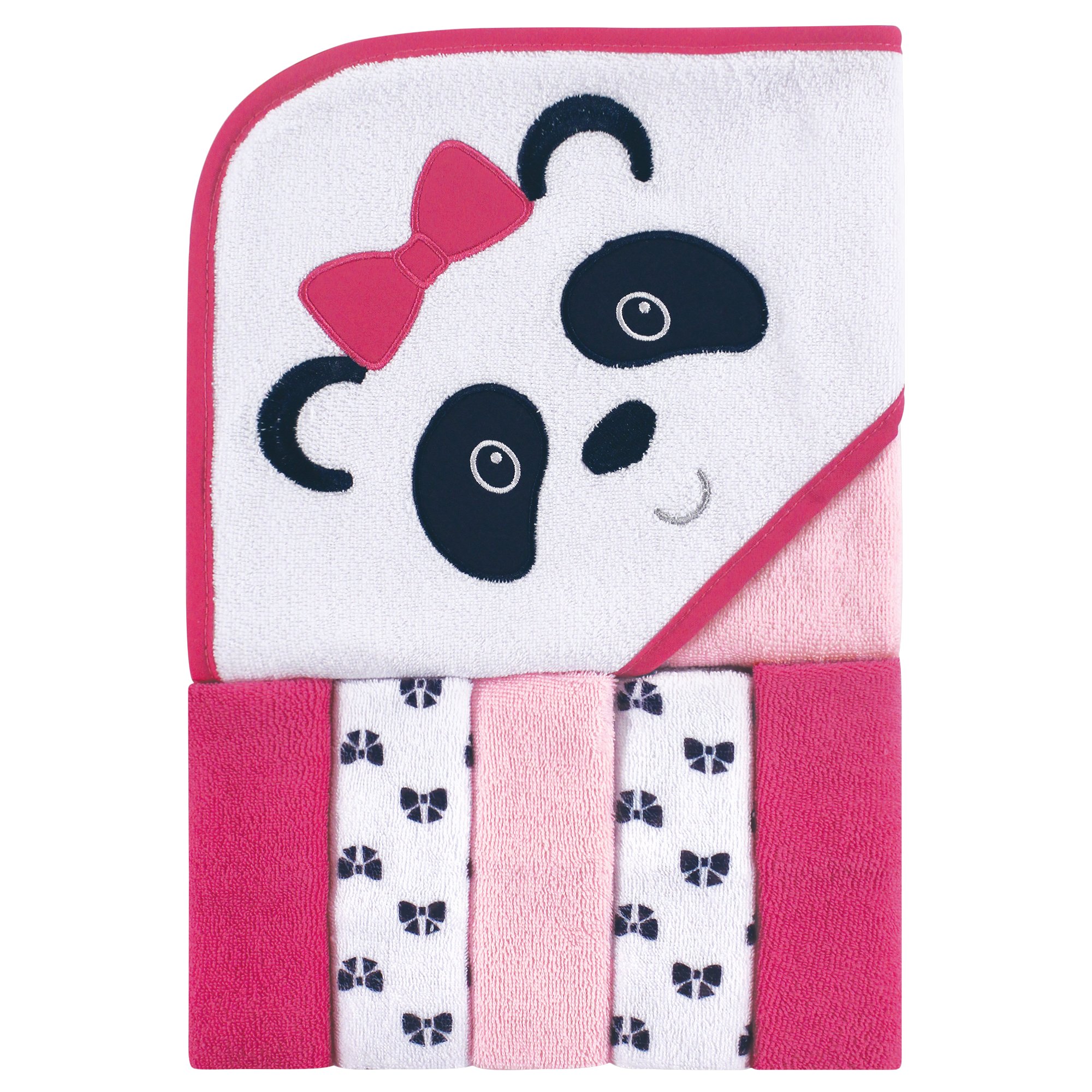 Luvable Friends Unisex Baby Hooded Towel With Five Washcloths, Panda, One Size