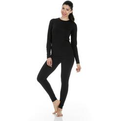 Thermajane Long Johns Thermal Underwear For Women Fleece Lined Base Layer Pajama Set Cold Weather (Small, Black)