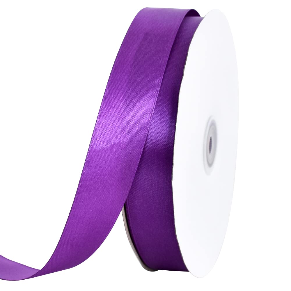 Toniful 1 Inch X 100Yds Purple Satin Ribbon, Thin Solid Color Satin Ribbon For Gift Wrapping, Crafts, Hair Bows Making, Wedding 