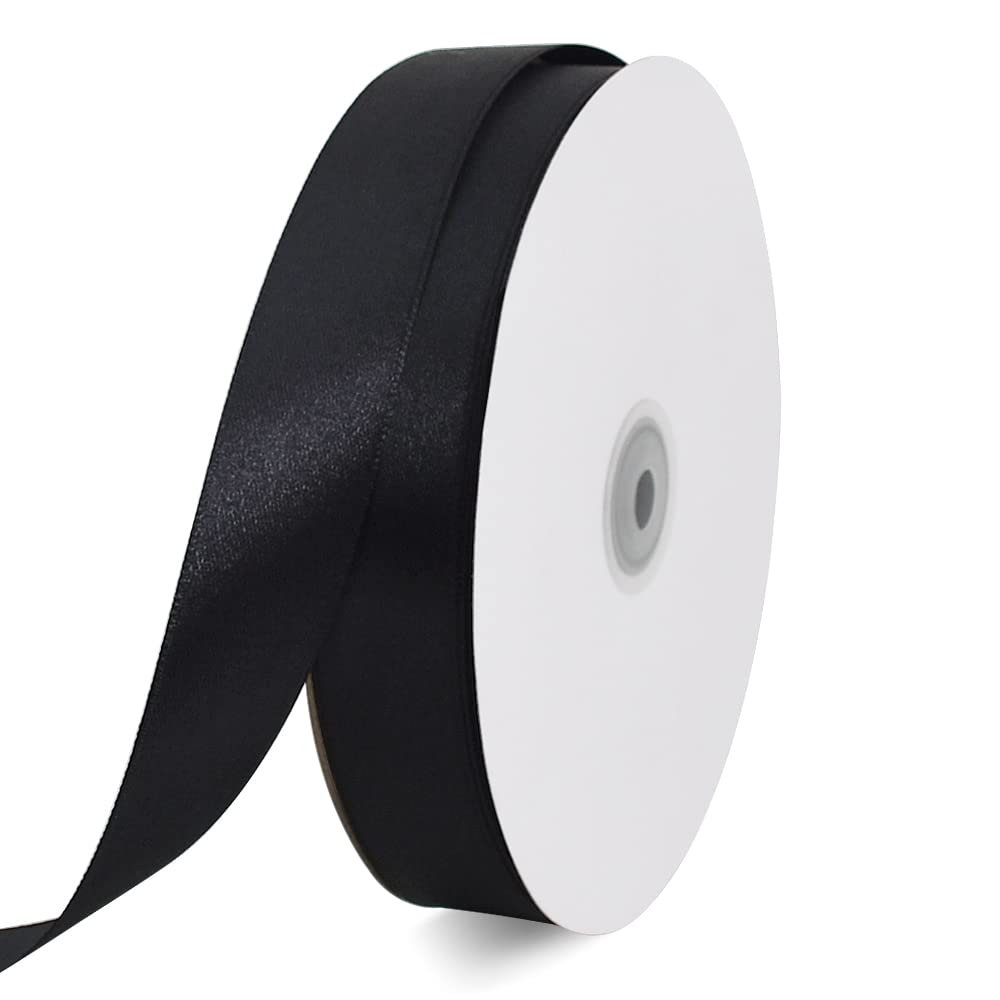Toniful 1 Inch X 100Yds Black Satin Ribbon, Thin Solid Color Satin Ribbon For Gift Wrapping, Crafts, Hair Bows Making, Wedding P
