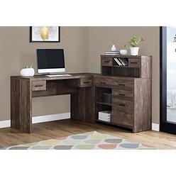 Monarch Specialties Computer Desk L-Shaped - Left Or Right Set- Up - Corner Desk With Hutch 60L (Brown Reclaimed Wood)