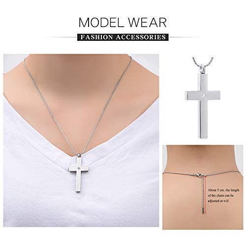 Imrsanl Crystal Cross Necklace For Ashes - Stainless Steel Keepsake Cremation Jewelry - Religious Cross Memorial Urn Necklace For Pet Hu
