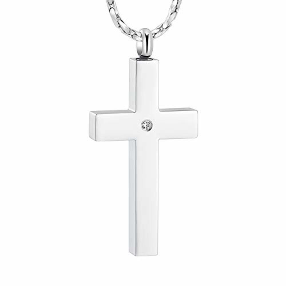 Imrsanl Crystal Cross Necklace For Ashes - Stainless Steel Keepsake Cremation Jewelry - Religious Cross Memorial Urn Necklace For Pet Hu